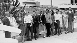 Professor Bernard Gelbaum with UCI's first graduating class